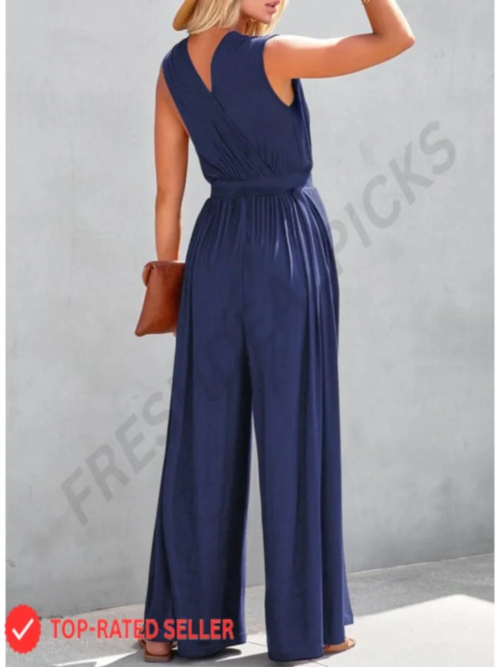 Sleeveless Wide Leg Romper Jumpsuit V-Neck Stretch Casual